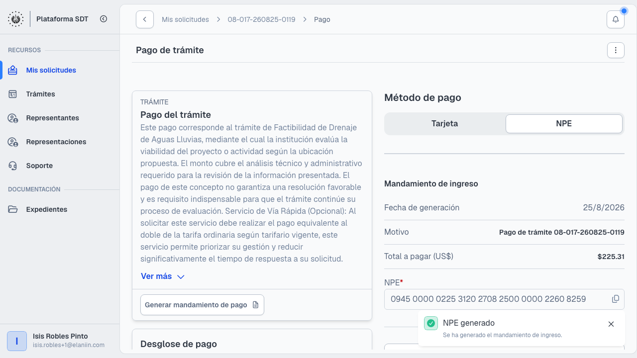 Mandamiento de pago con resumen del trámite