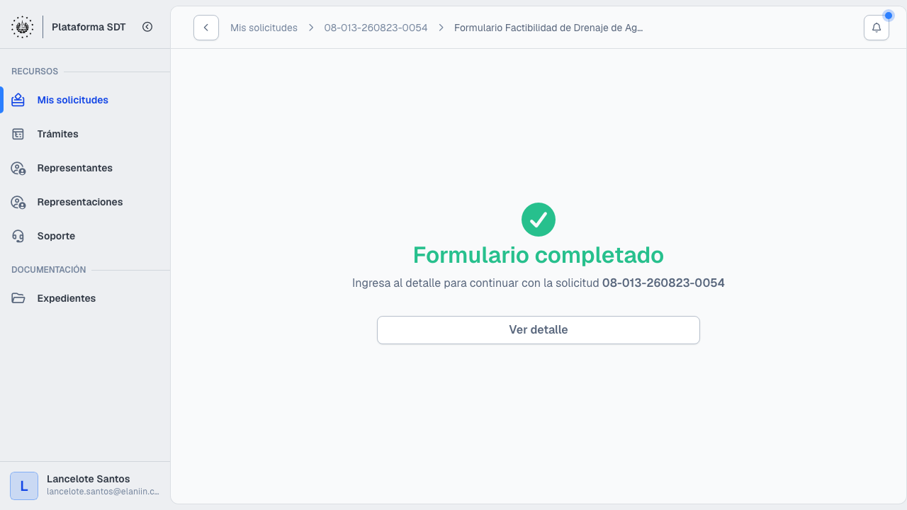 Confirmación Formulario completado de Factibilidad de Drenaje
