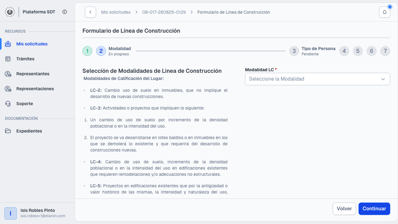 Paso 2: selección de Modalidad LC