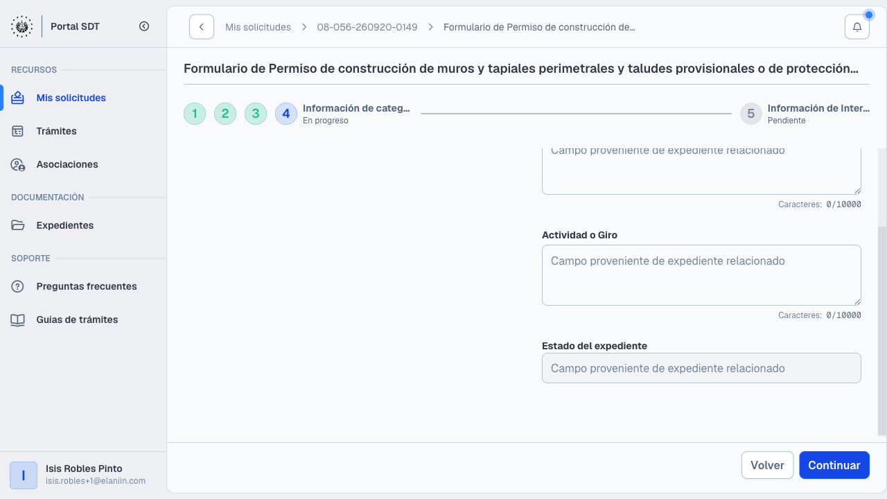 Formulario paso 3 con datos del inmueble y del proyecto