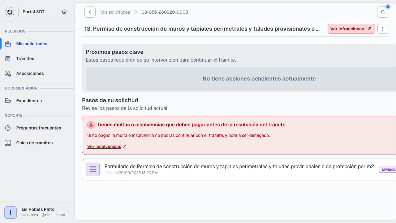 Detalle con aviso de multas y resolución bloqueada