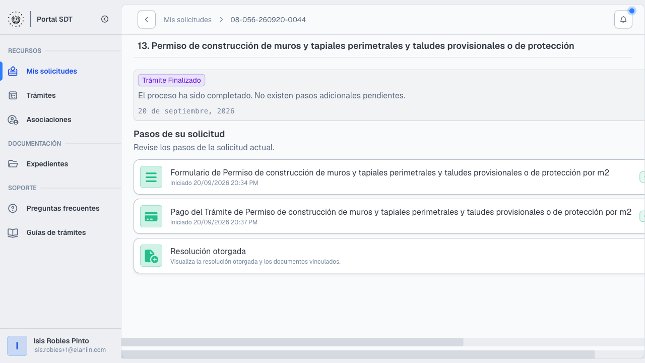 Detalle del trámite finalizado con resolución otorgada