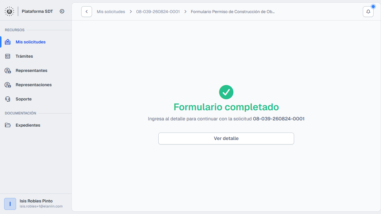 Confirmación Formulario completado de obras menores