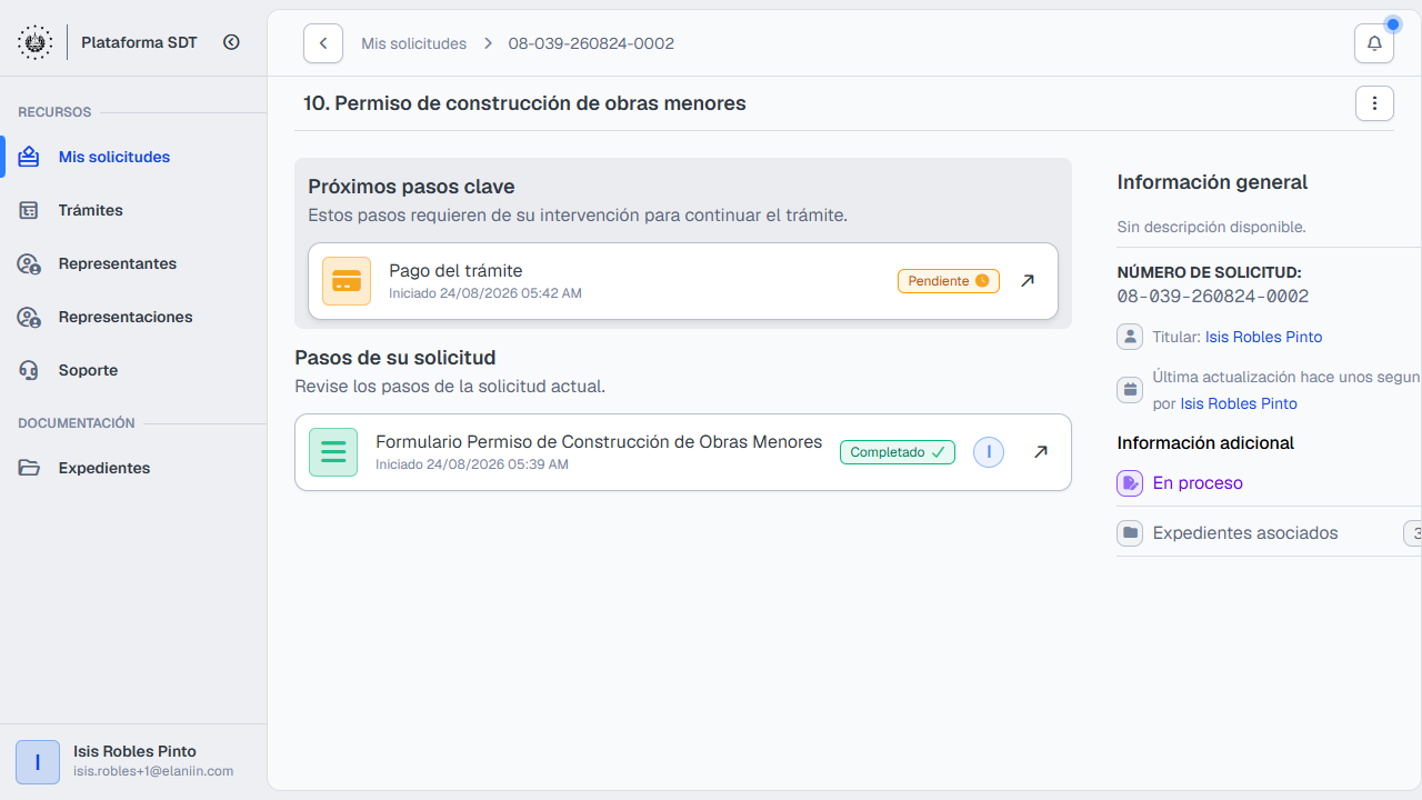 Detalle con pago del trámite pendiente