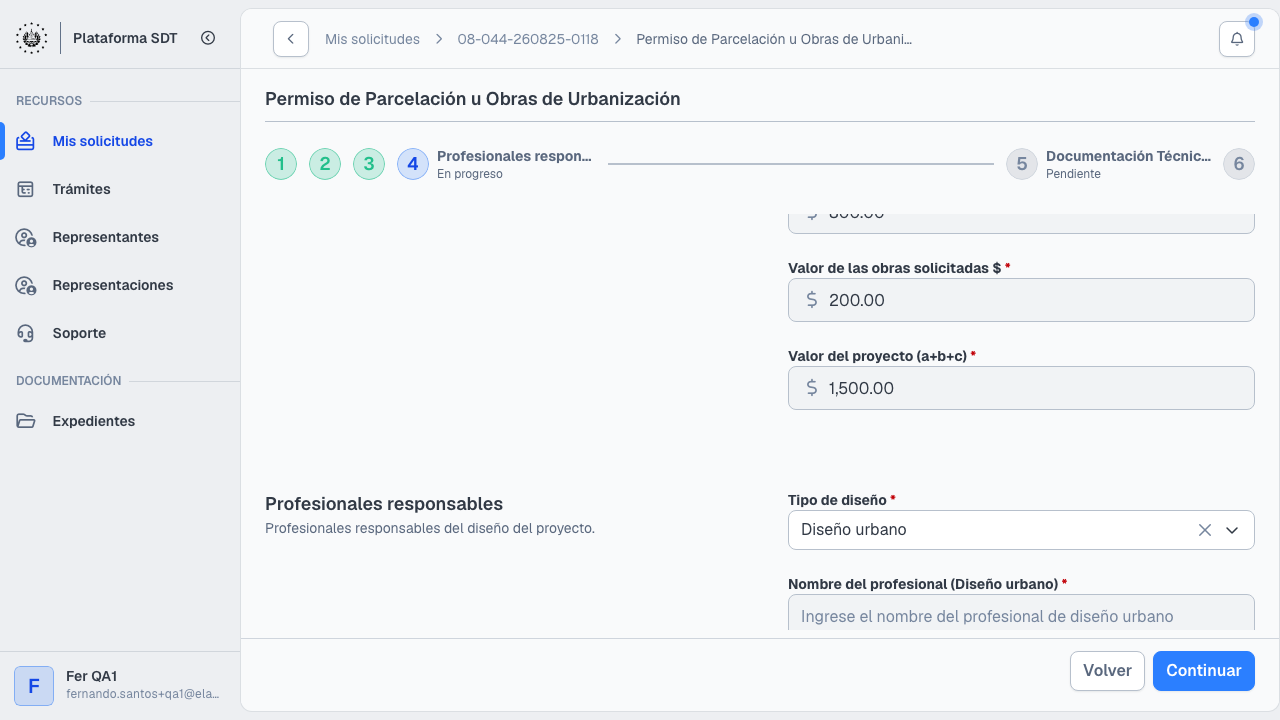 Paso 4: valores del proyecto y profesionales responsables