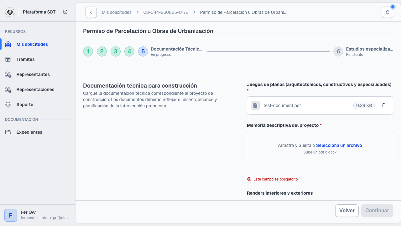 Paso 5: carga de documentación técnica