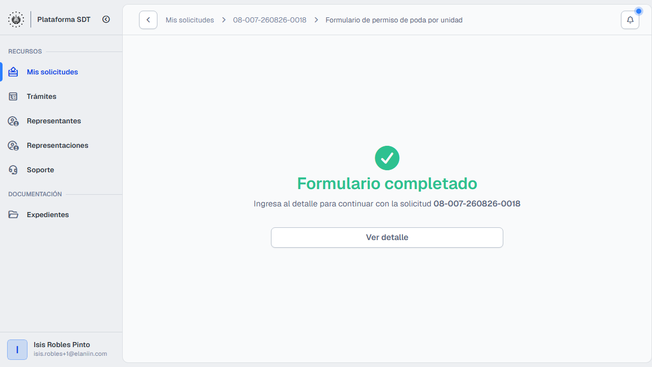 Confirmación Formulario completado del permiso de poda