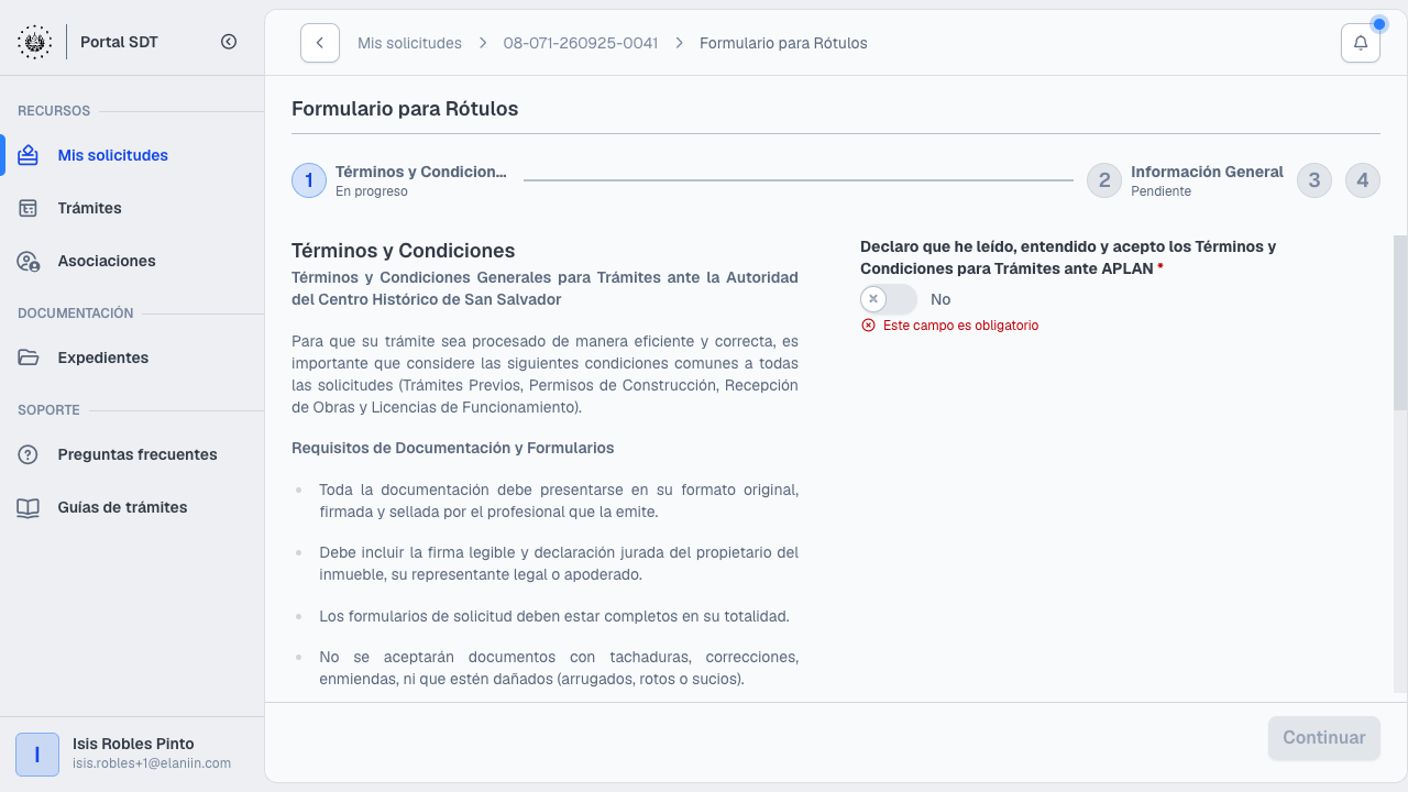 Formulario de rótulos paso 1