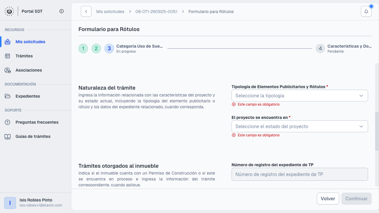 Formulario de rótulos paso 3