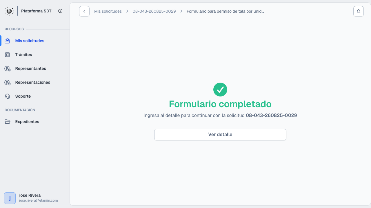 Confirmación Formulario completado del permiso de tala