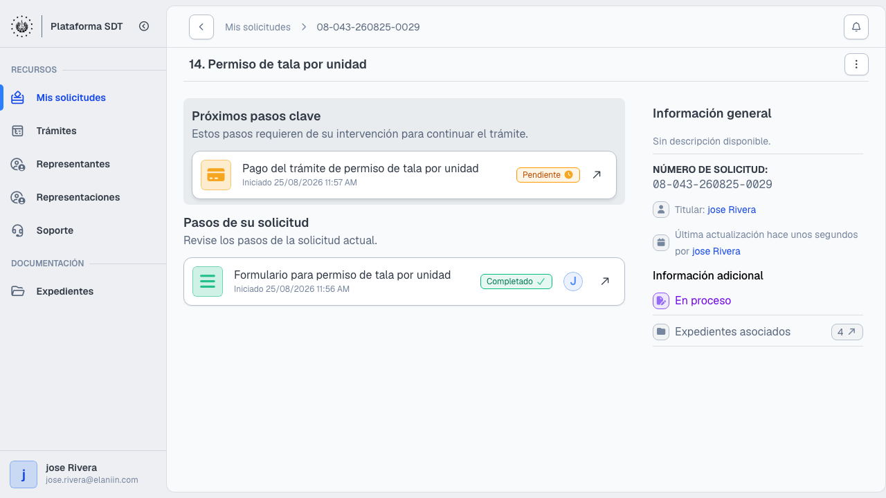 Detalle con pago del permiso de tala pendiente