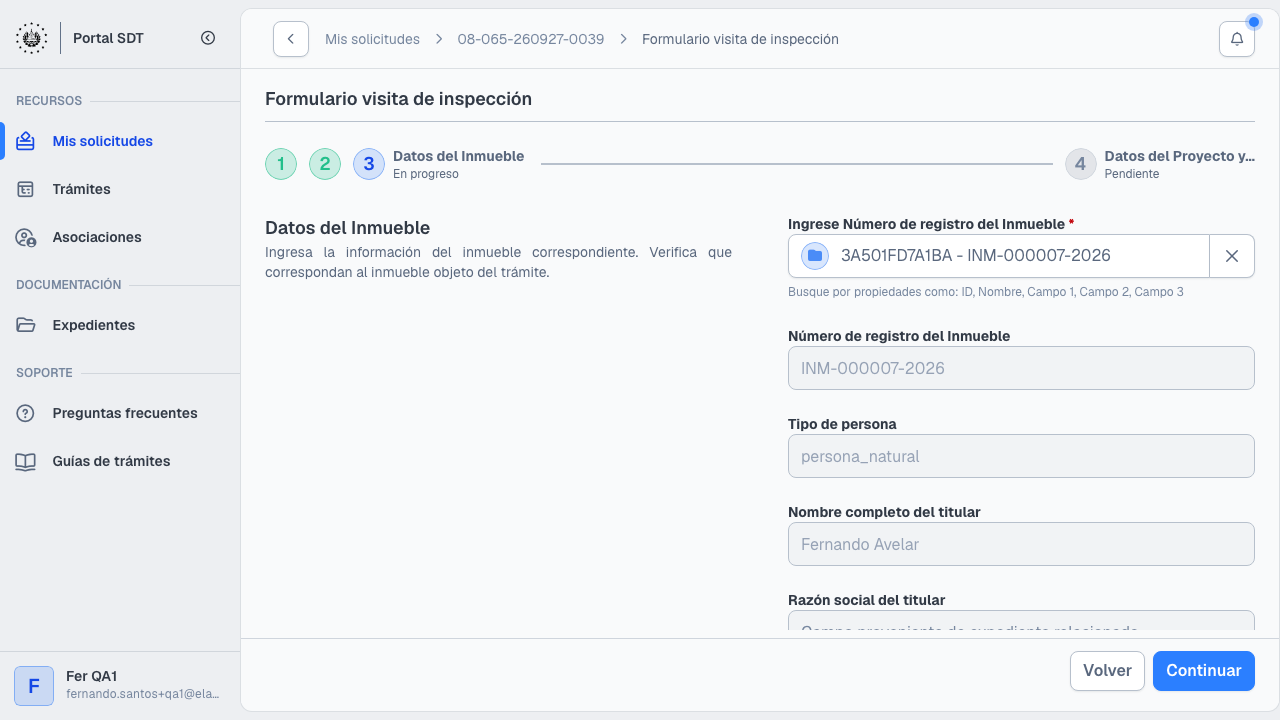 Formulario de visita paso 3 con datos del inmueble