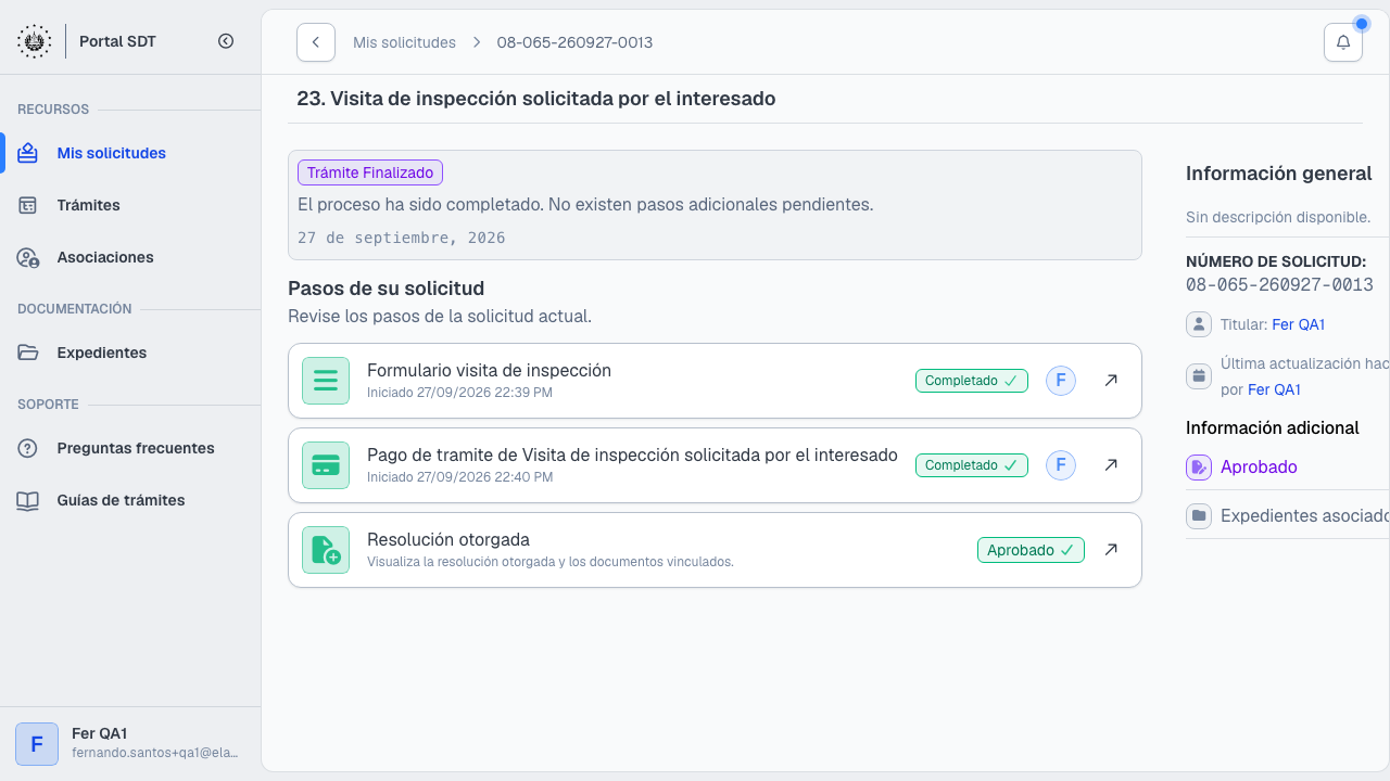 Detalle del trámite finalizado con resolución otorgada